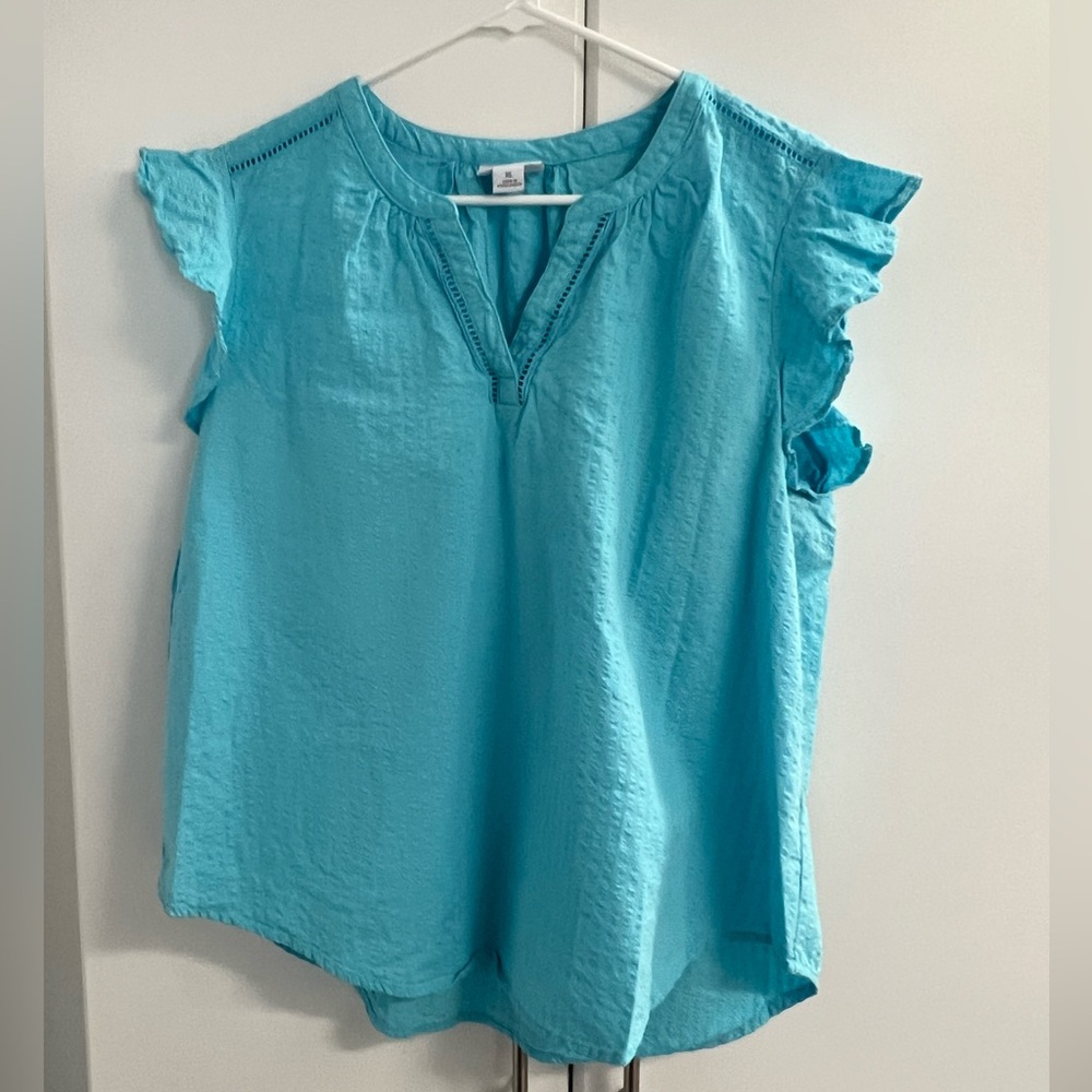Liz Claiborne Blue Ruffled Sleeve Women's Top Sz XL